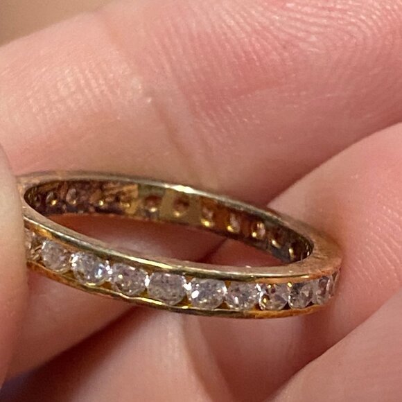 Gold Over Silver Size 6 Eternity Band Ring With Tourmaline Stones - Picture 3 of 5